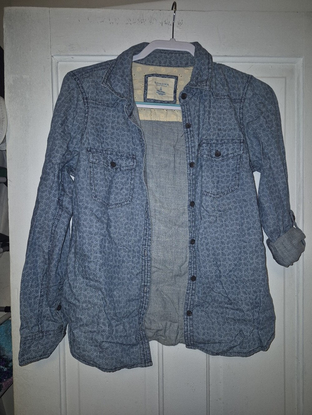 Sonoma Light Blue Patterned Denim Button Up
